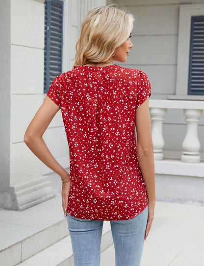 Beautiful Blouses For Ladies - Women's V-Neck Blouse with Pintuck Detail Short Petal Sleeve Business Top
