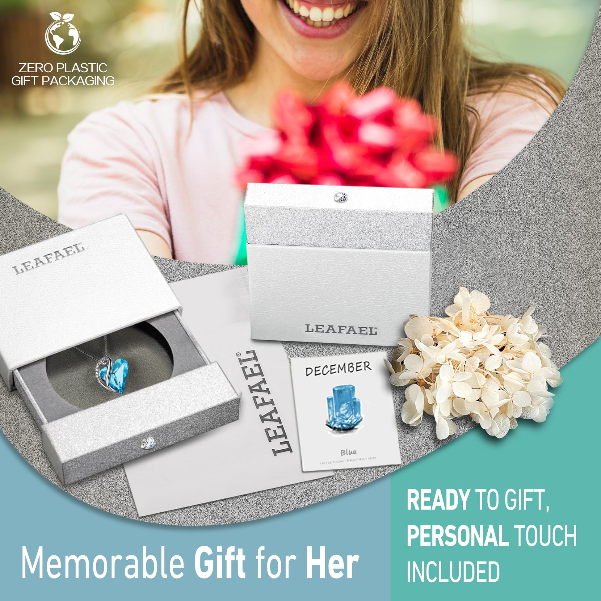 Infinity Love Birthstone Heart Necklace - 18K White Gold Plated Crystal Pendant Gift for Women