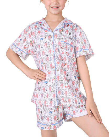 Roller Rabbit Pajamas Kids - Girls Summer 2 Piece Set - Button Down Top and Shorts Hamptons