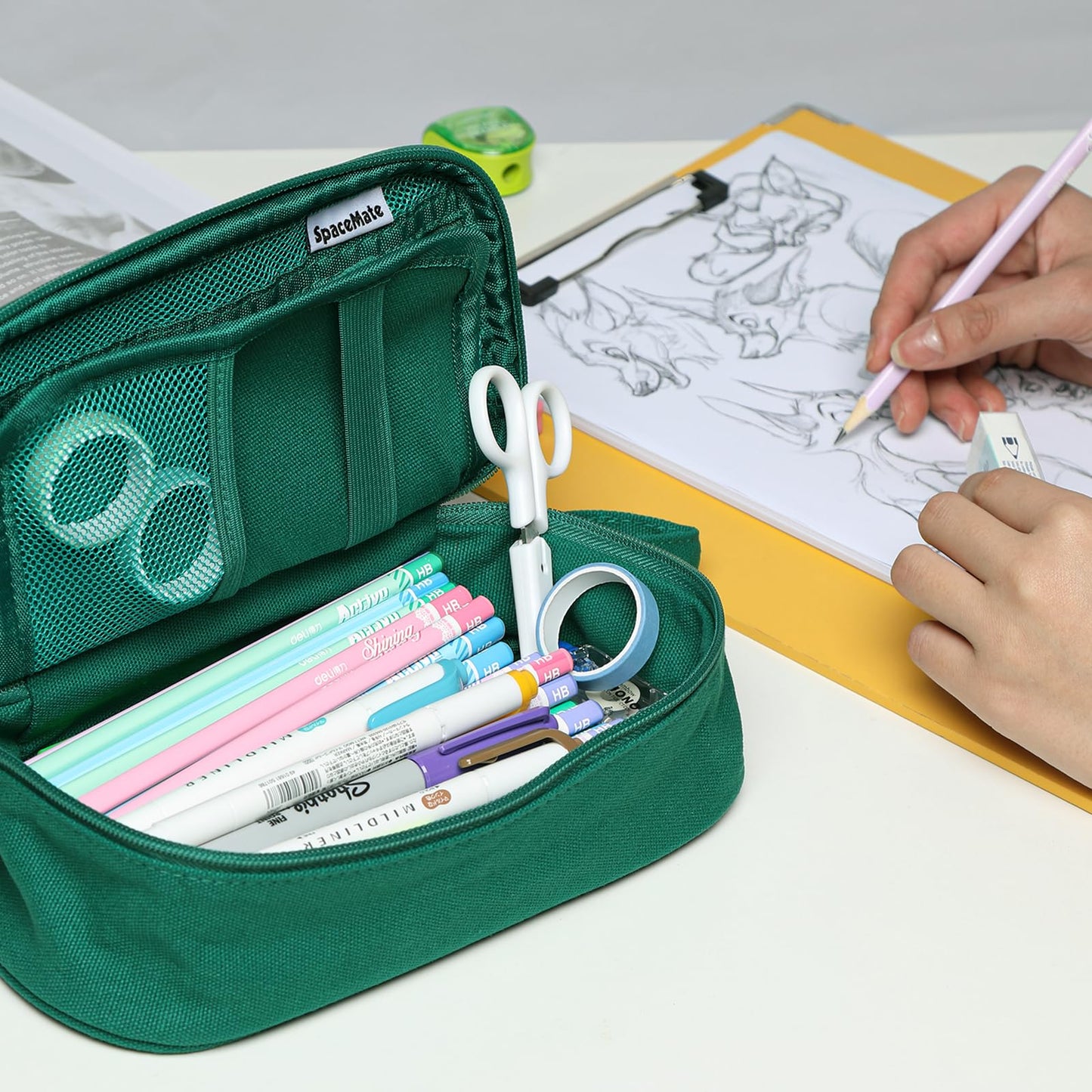 Large Pencil Case 1800ml - Heavy Duty Canvas School Supplies Organizer for Kids Students