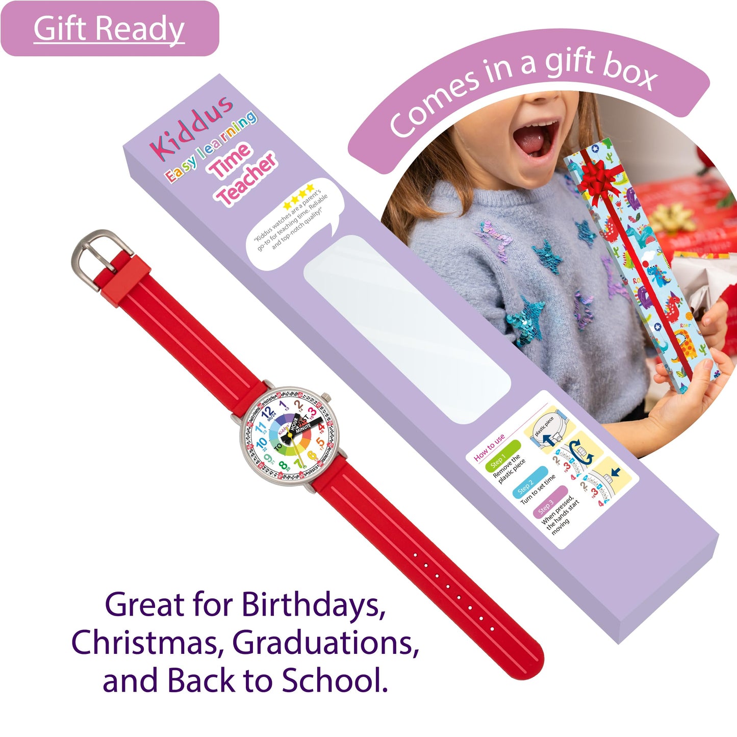 Kids Time Teacher Watch - Educational Analog Watch with Japanese Quartz Movement Ages 5-12