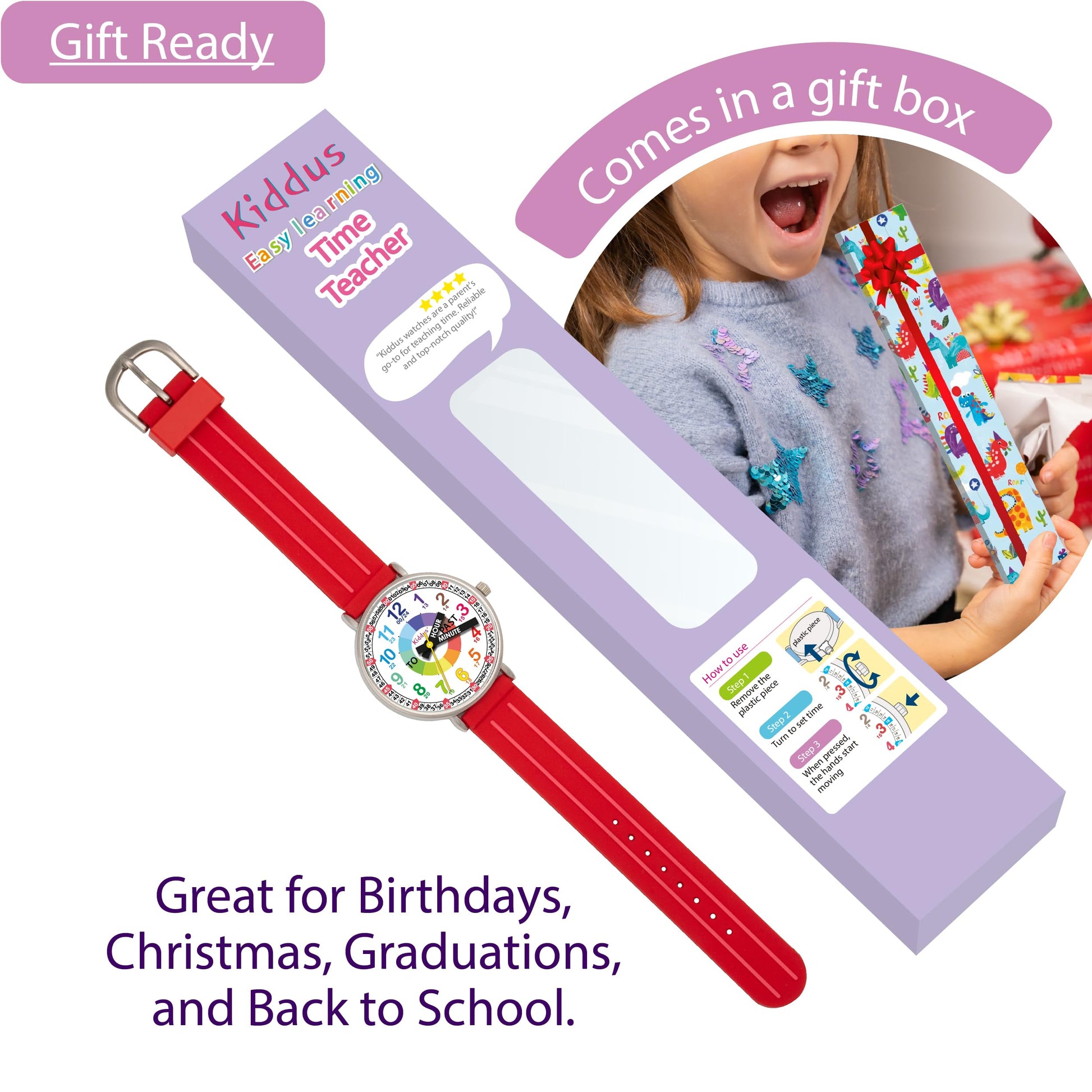 Kids Time Teacher Watch - Educational Analog Watch with Japanese Quartz Movement Ages 5-12