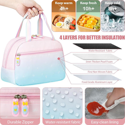 Girls School Backpack Set 3-Piece - Waterproof Kids Backpack with Lunch Box