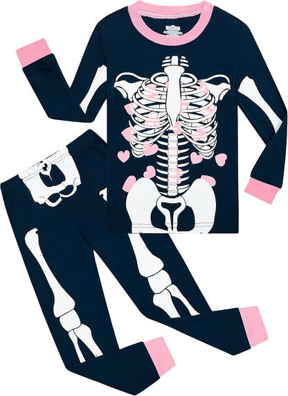 Kids Cotton Pajamas 2 Piece Set - Soft Sleepwear for Boys and Girls Skeleton Glow-in-the-dark Blue6114