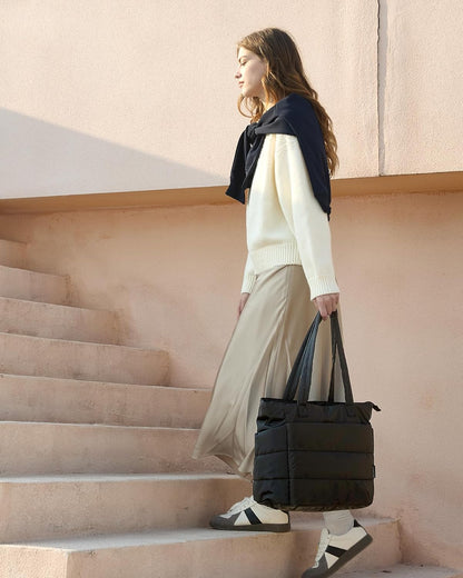 Women's Quilted Tote Bag Lightweight Puffy Shoulder Bag with Compartments