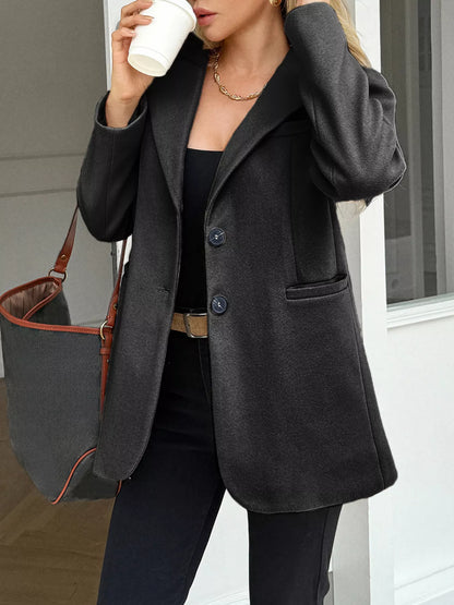 Lapel Collar Button Up Blazer Black