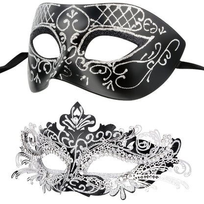 Masquerade Masks - Elegant Mardi Gras Party Masks - Premium Decorative Masks for Women and Men Black With Silver Line
