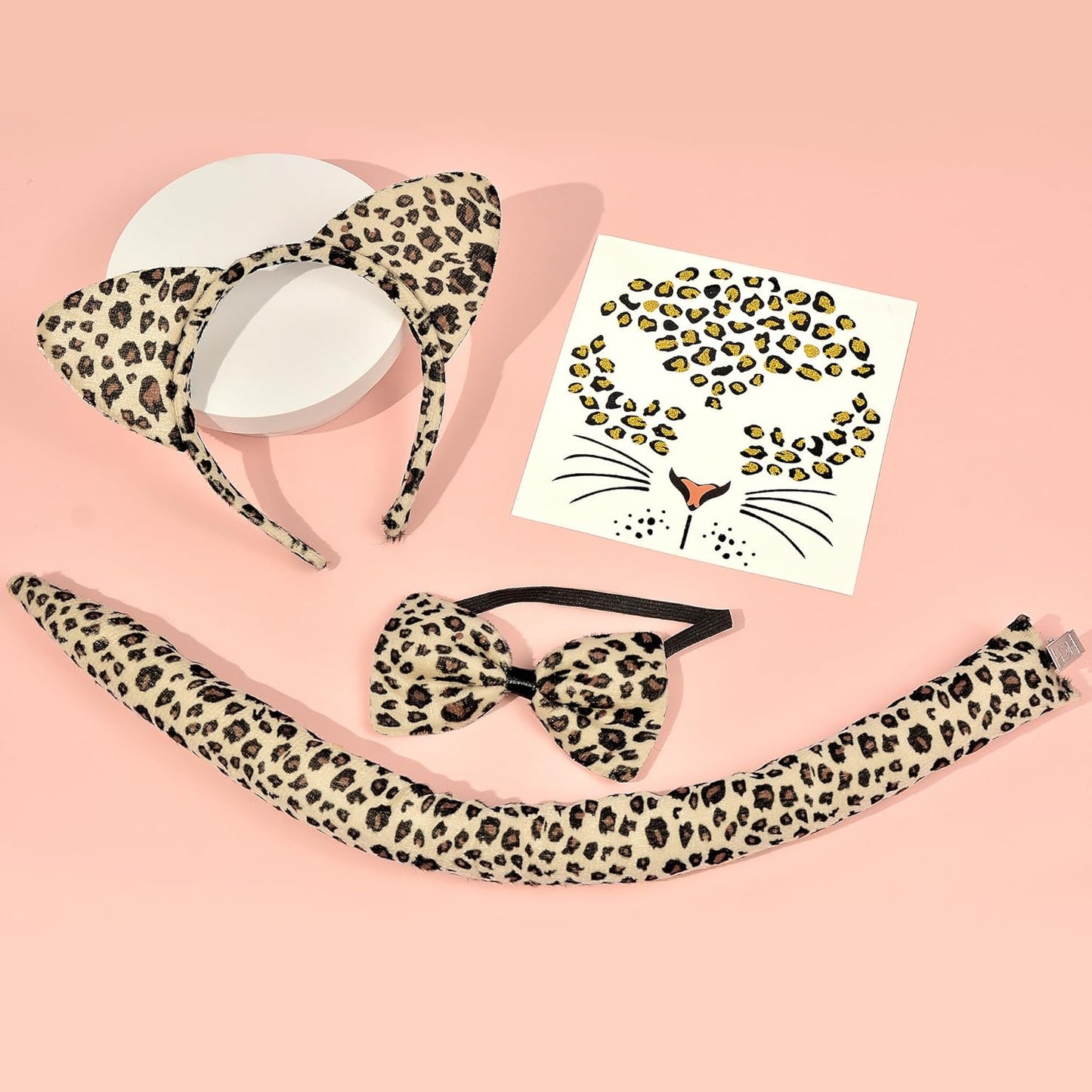 Valentine Leopard Costume - Animal Ears Headband Tail and Face Stickers - Halloween Leopard Cat Costume