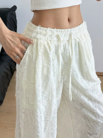 Drawstring Wide Leg Pants Milky White