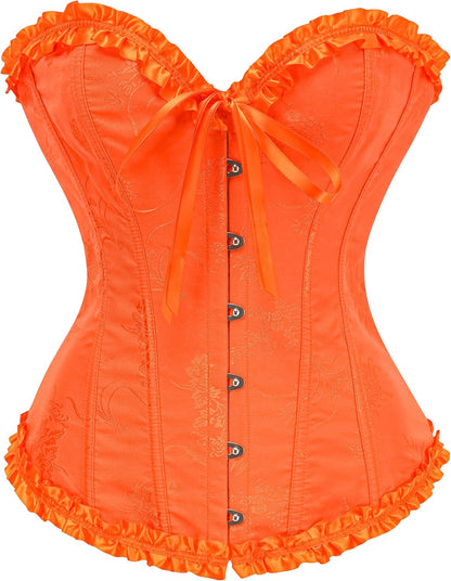 Corset Top for Women - Lace Bustier Shapewear with Push Up Support Red Orange