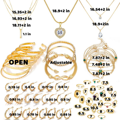 Women's Accessories - 36-Piece Gold Plated Jewelry Set Necklaces Bracelets Earrings Rings Gift