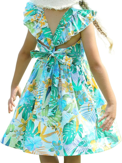 Girls Floral Cotton Dress - Sleeveless Summer Dress with Zipper Closure 4-5T D61