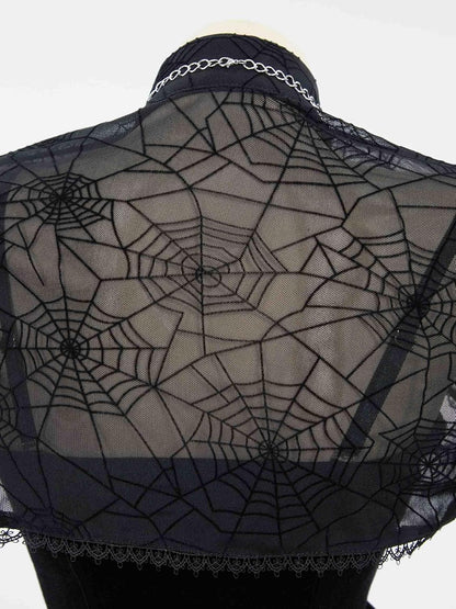 Gothic Vampire Costume - Women's Bodycon Dress with Spiderweb Cloak and Accessories