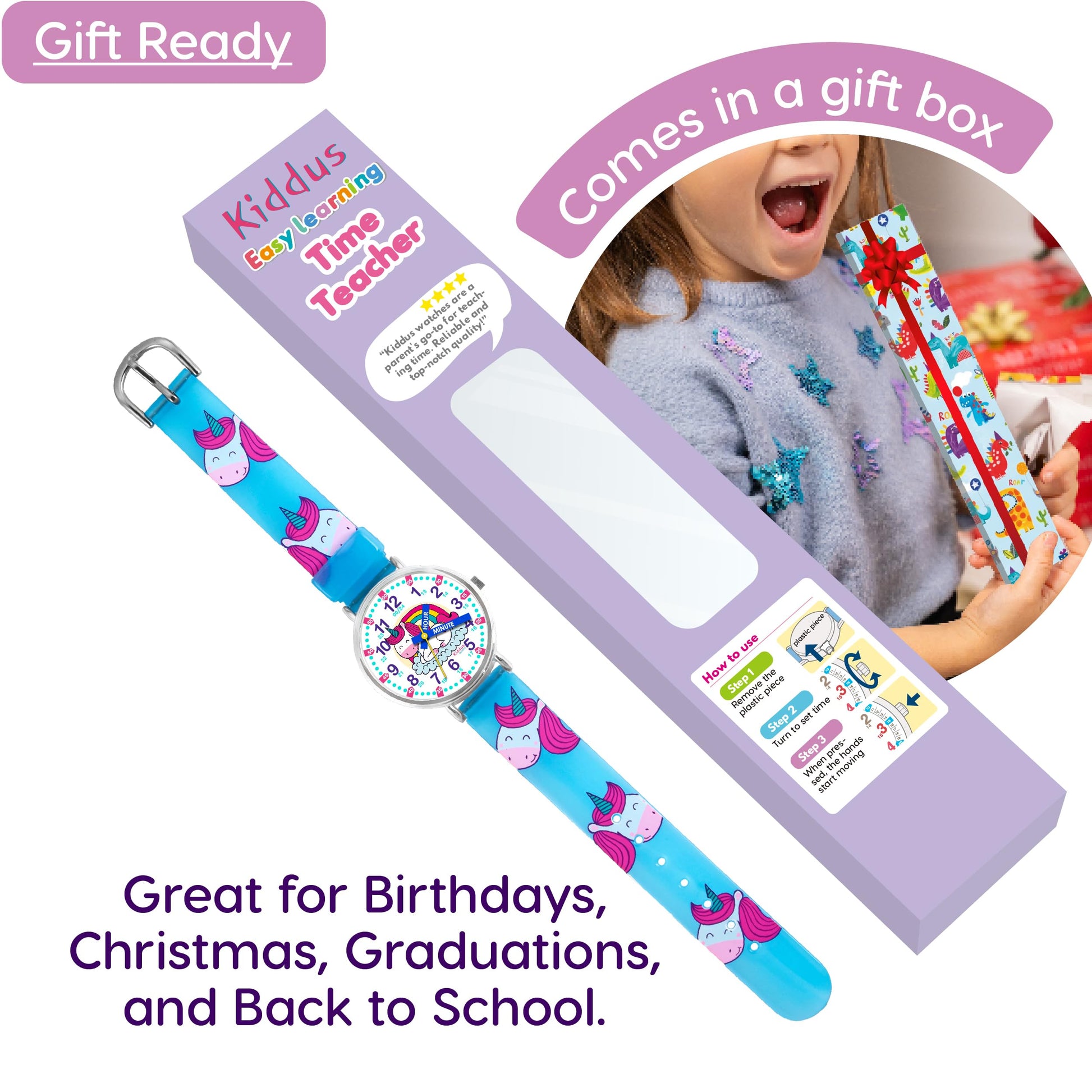 Kids Time Teacher Watch - Educational Analog Watch with Japanese Quartz Movement Ages 5-12