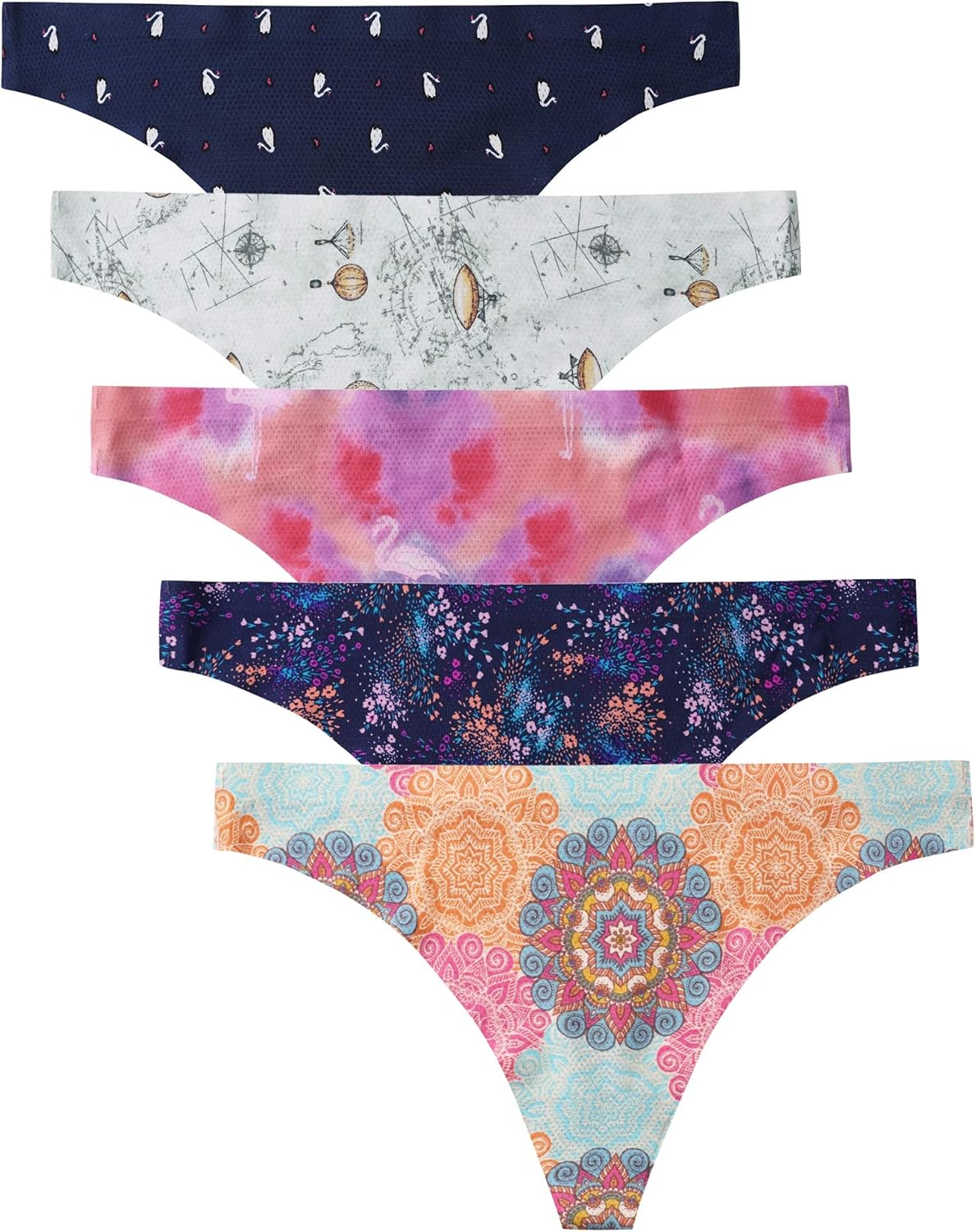 Women's Seamless Thong Underwear 5-Pack No Show Breathable Panties
