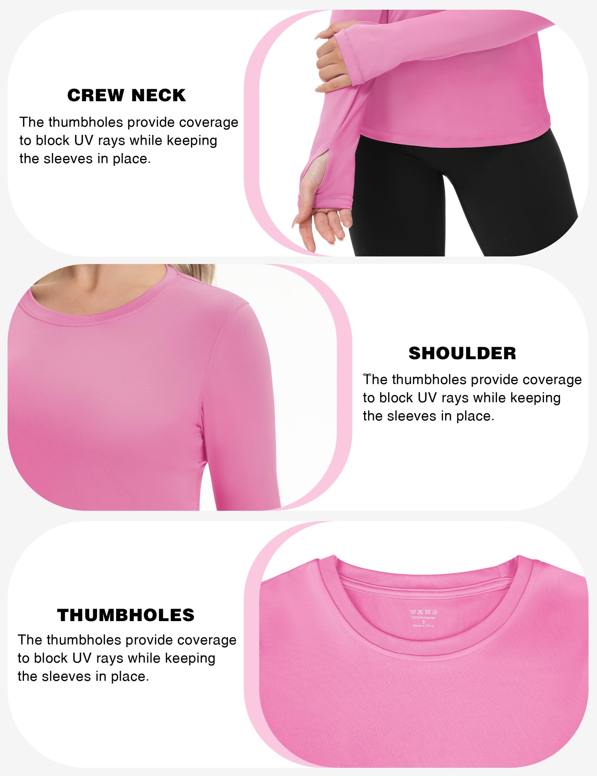 Women's UPF 50+ Sun Protection Long Sleeve Shirt - Athletic Rash Guard with Thumb Holes