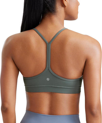 Women's Y-Back Sports Bra Padded Racerback Low Impact Workout Top Grey Sage