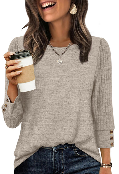 Women's Long Sleeve Shirts - Lightweight 3/4 Sleeve Sweaters with Buttons