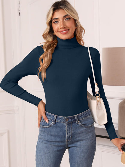 Women's Turtleneck Long Sleeve Shirt - Thermal Underwear Top for Fall Winter