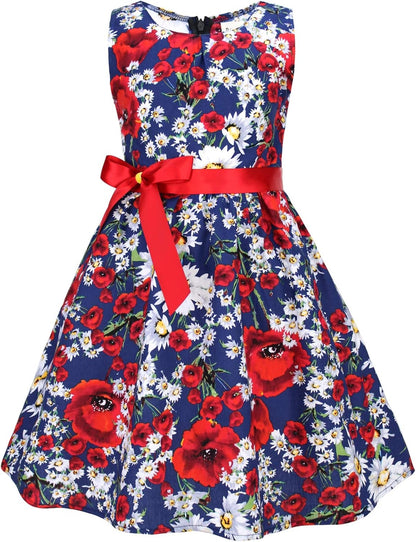Girls Floral Cotton Dress - Sleeveless Summer Dress with Zipper Closure 9-10 Years E38
