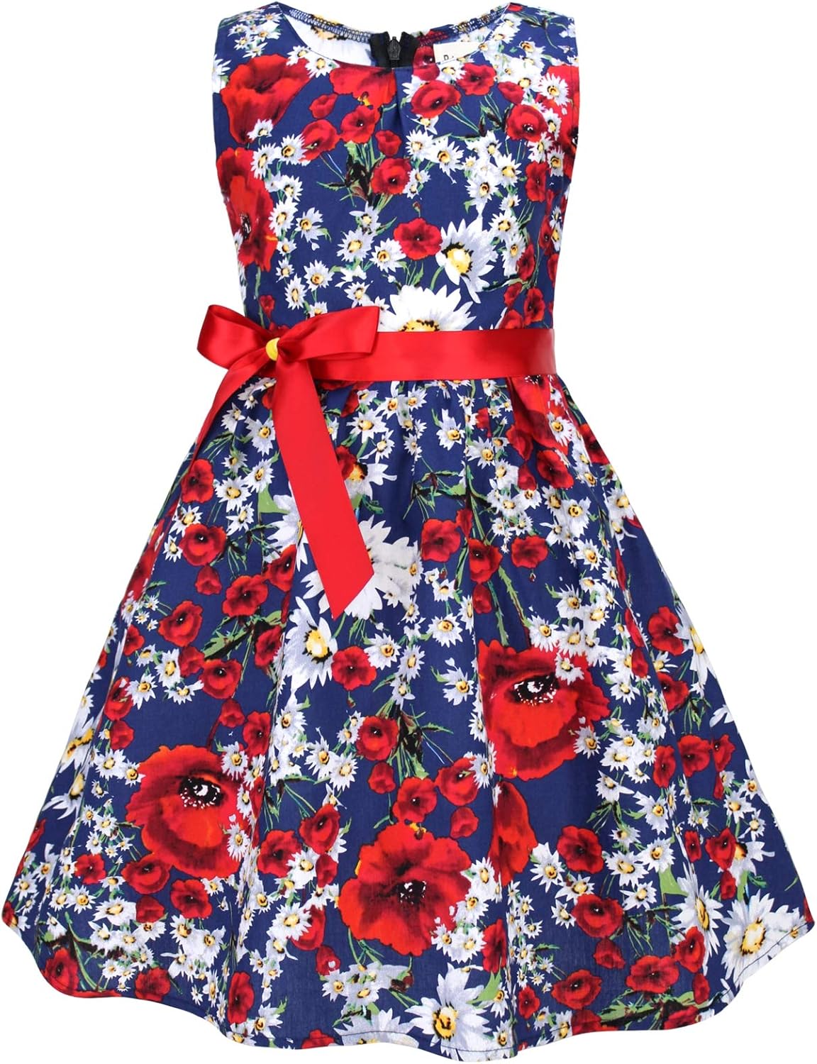Girls Floral Cotton Dress - Sleeveless Summer Dress with Zipper Closure 9-10 Years E38
