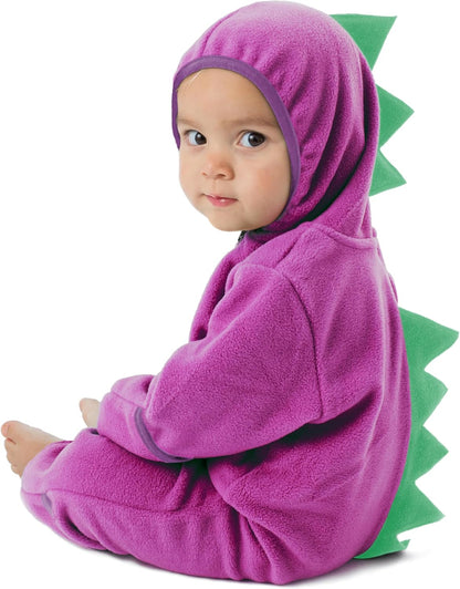 Fleece Baby Bunting with Hood - Convertible Mittens & Booties for Newborn & Infant Dino - Purple Green