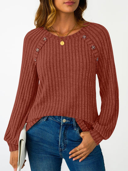 Women's Long Sleeve Tops - Fall Lightweight Sweaters with Shoulder Buttons