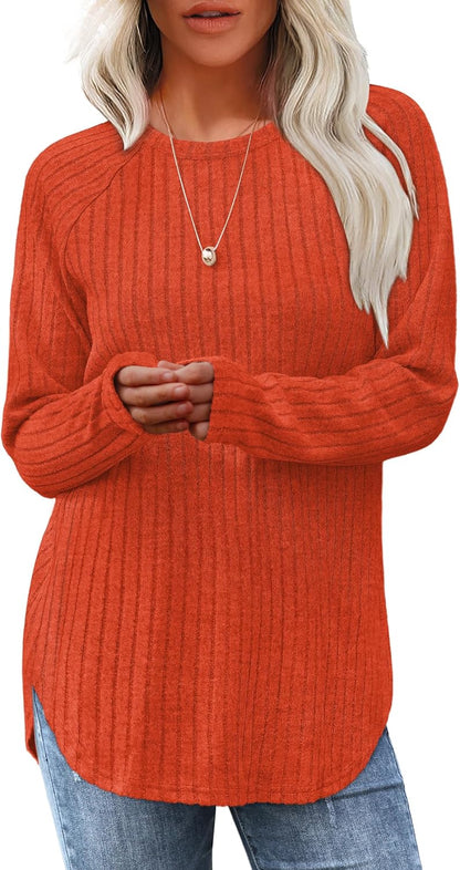 Long Sleeve Tunic Top for Women - Loose Fit Pullover with Curved Hem