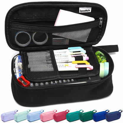 Large Pencil Case 1800ml - Heavy Duty Canvas School Supplies Organizer for Kids Students Coal Black