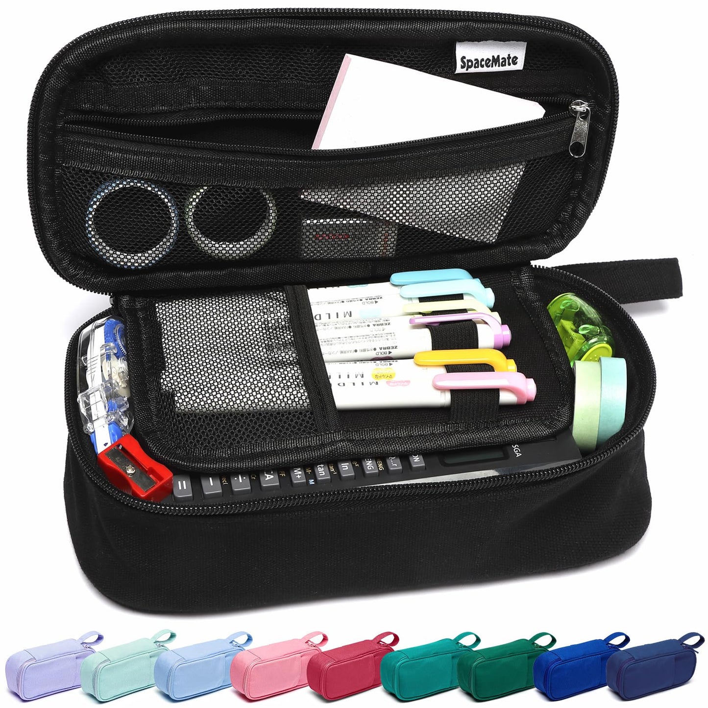 Large Pencil Case 1800ml - Heavy Duty Canvas School Supplies Organizer for Kids Students Coal Black