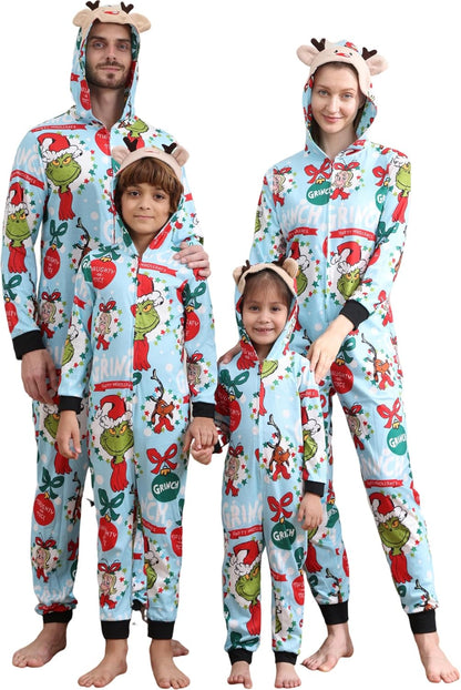 Matching Christmas Onesies for Family - Zip Up One-Piece Holiday Pajamas Sky Blue