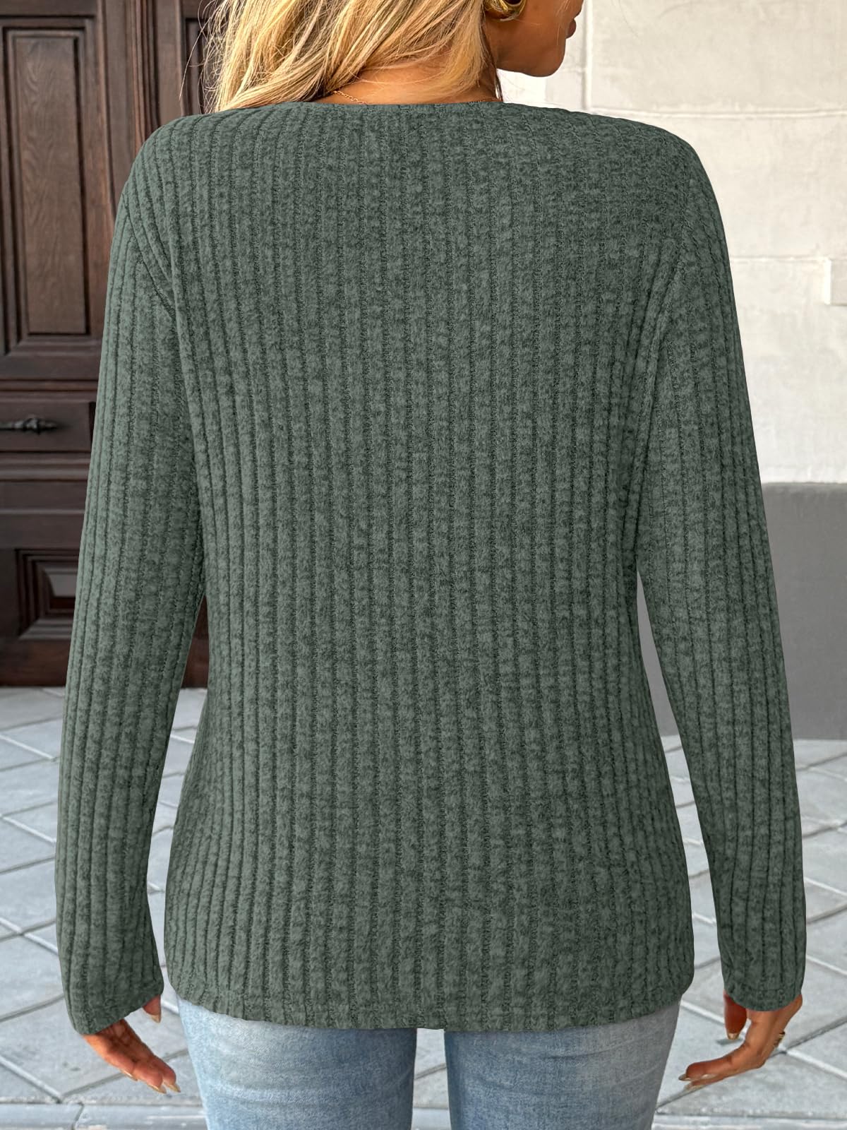 Women's Long Sleeve V Neck Tunic Tops - Dressy Casual Work Blouse Sweater