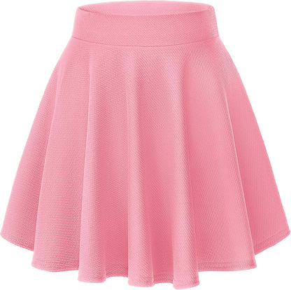Women Flared Mini Skater Skirt - Stretchy A-Line Circle Skirt Pink