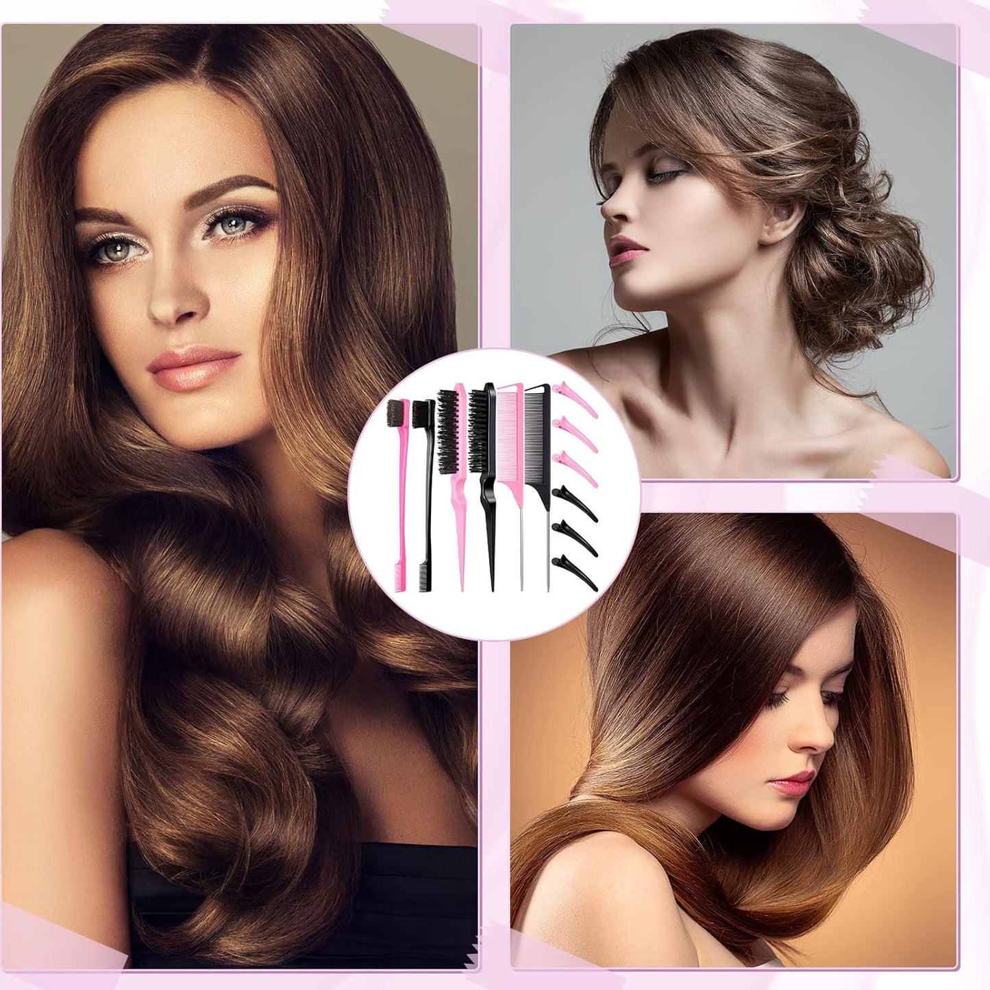 Hair Brush Set 12 Pieces Double Sided Edge Brush Teasing Combs Styling Kit