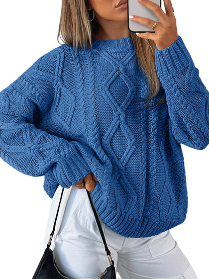 Women's Oversized Cable Knit Crewneck Sweaters - Cozy Fall Pullover