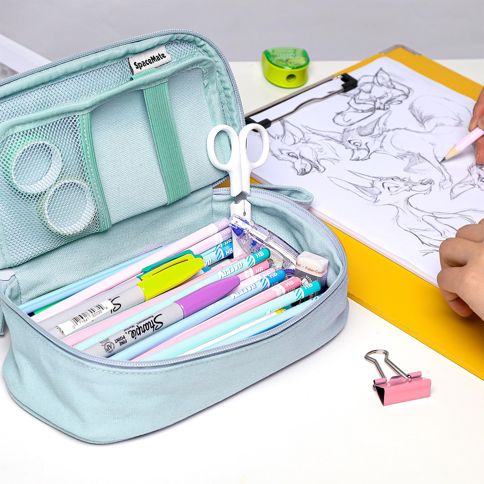 Large Pencil Case 1800ml - Heavy Duty Canvas School Supplies Organizer for Kids Students