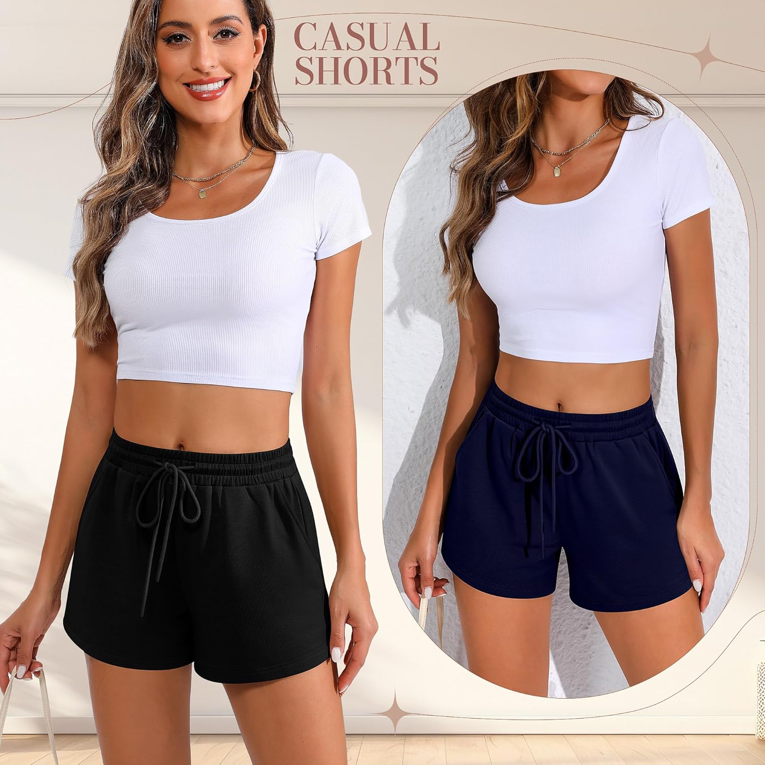 Women Sweat Shorts 3-Pack - High Waist Athletic Lounge Shorts with Pockets