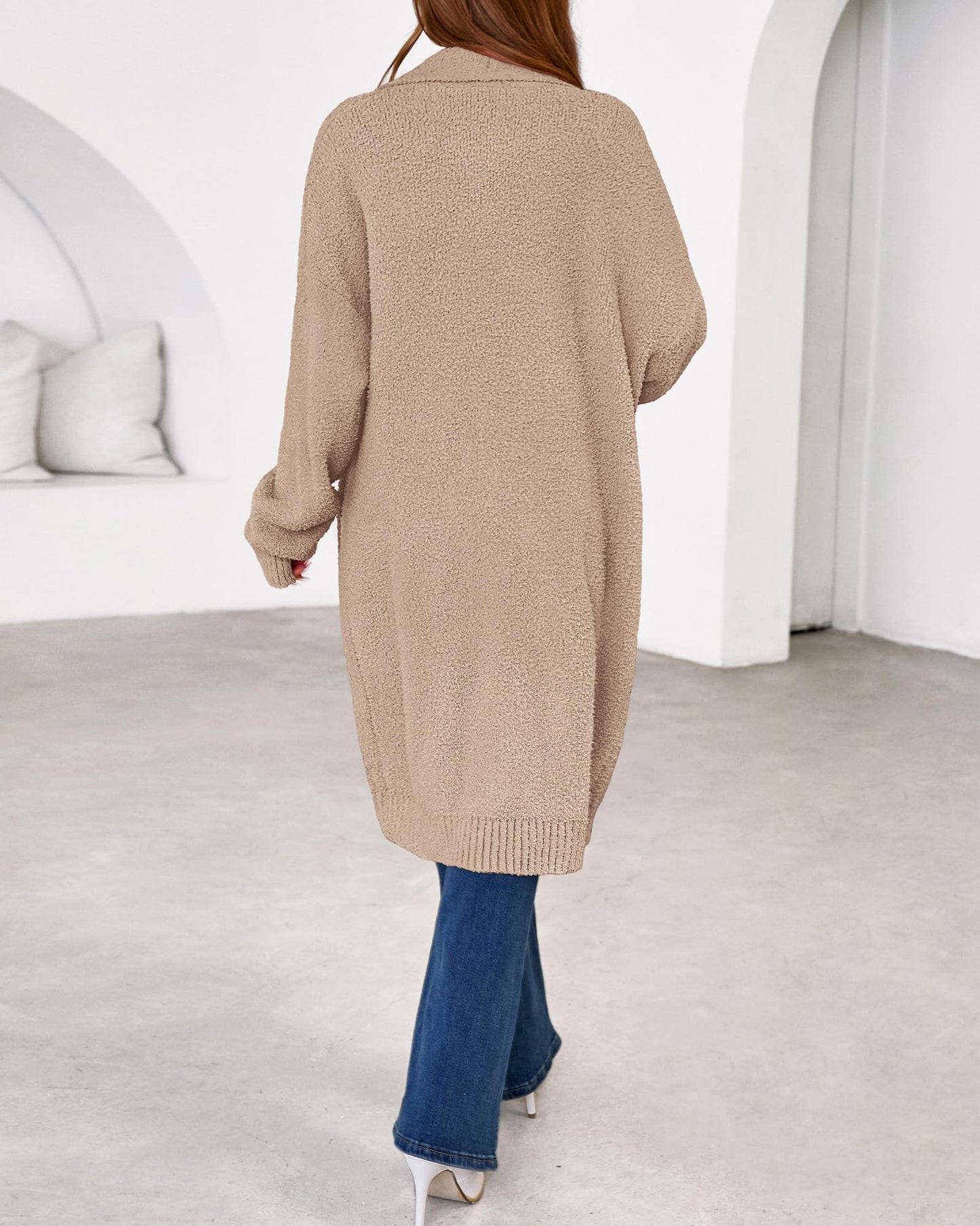 Women's Long Cardigan Sweater - Open Front Oversized Knit Coat with Pockets