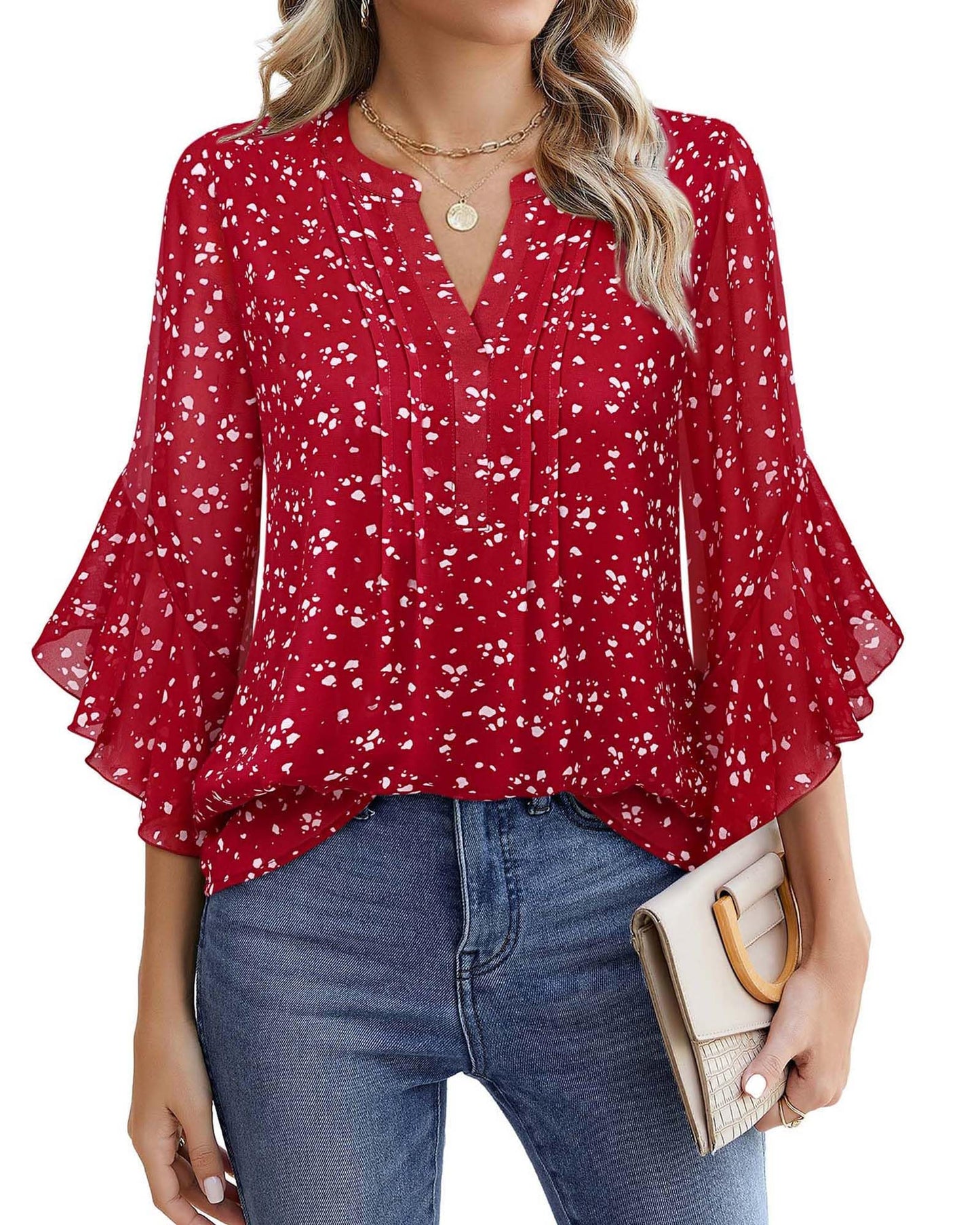 Beautiful Blouses For Ladies - Women's 3/4 Sleeve Chiffon Blouse Dressy Business Casual Work Shirt
