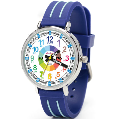 Kids Time Teacher Watch - Educational Analog Watch with Japanese Quartz Movement Ages 5-12 A. English Handles 02 Handles Blue