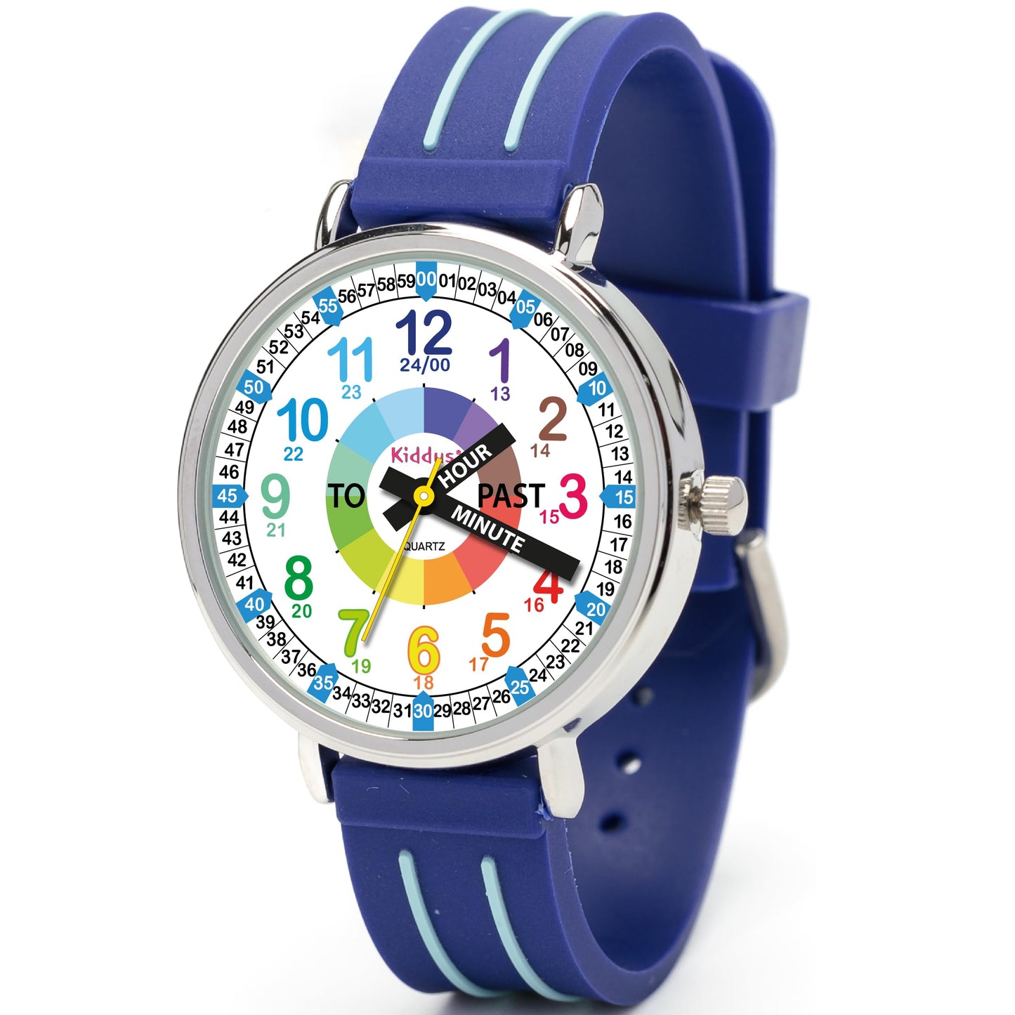 Kids Time Teacher Watch - Educational Analog Watch with Japanese Quartz Movement Ages 5-12 A. English Handles 02 Handles Blue
