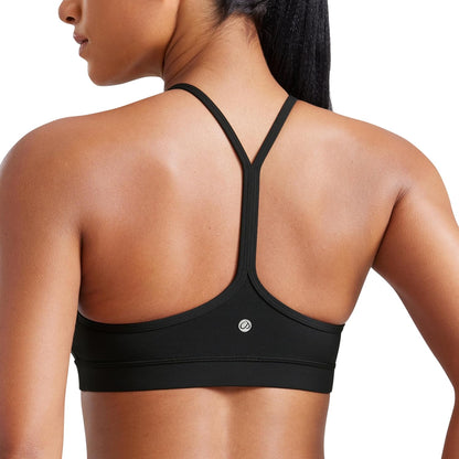 Women's Y-Back Sports Bra Padded Racerback Low Impact Workout Top Black