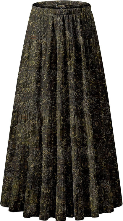Chiffon Maxi Skirt for Women - High Waist Pleated A-Line Flared Long Skirt Boho Floral