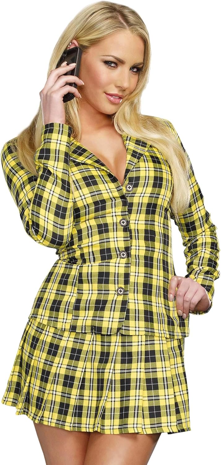 Yellow Plaid Schoolgirl Costume - Women's Fancy Dress Outfit