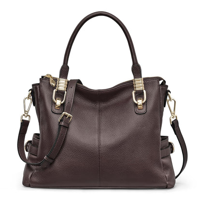 Women Genuine Leather Handbag - Soft Satchel Tote Shoulder Bag with Adjustable Strap Large Coffee