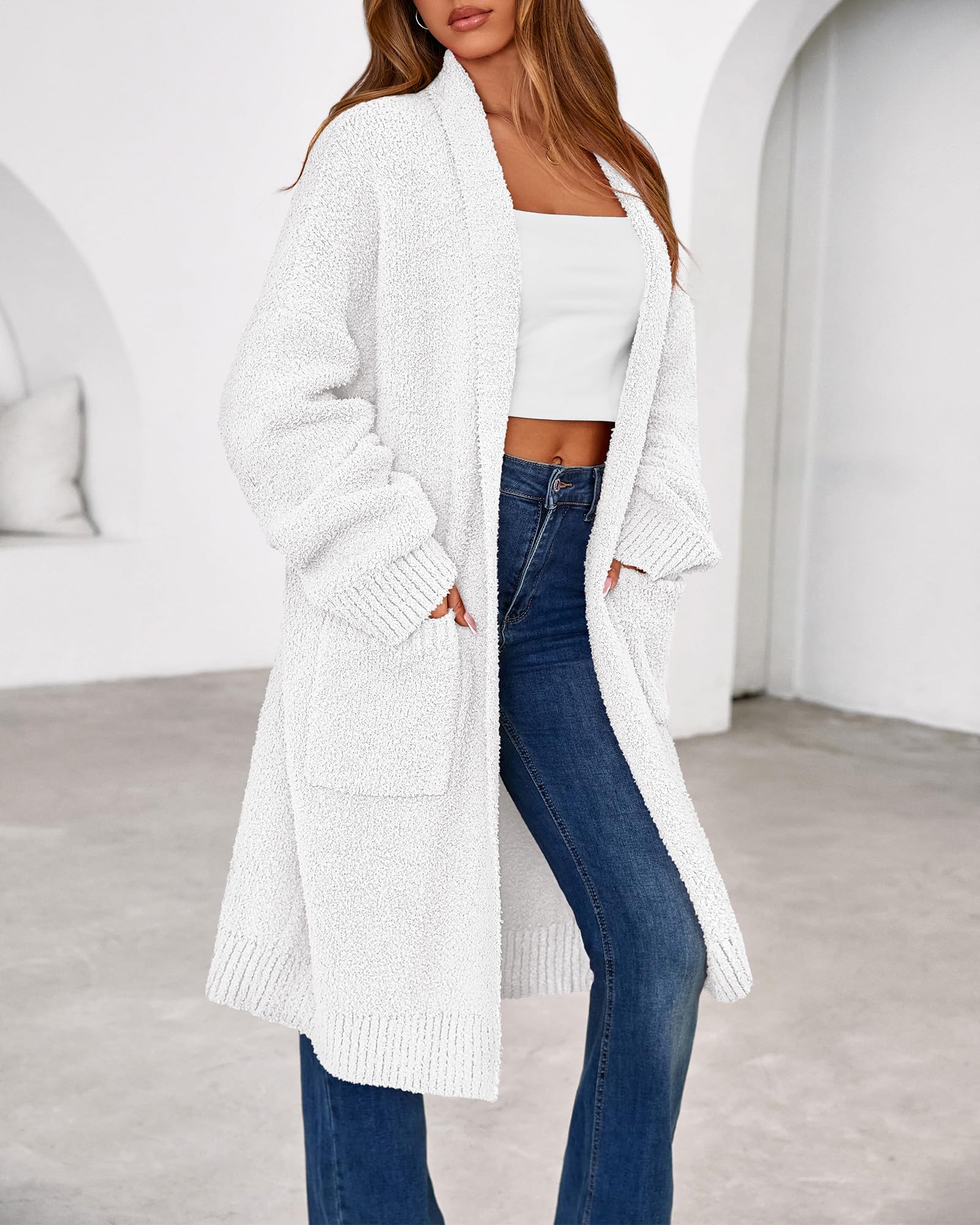 Women's Long Cardigan Sweater - Open Front Oversized Knit Coat with Pockets
