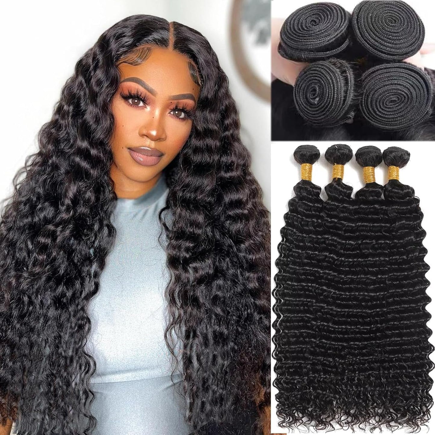 Brazilian Virgin Hair Bundles Deep Wave Human Hair Extensions Deep Wave Bundles
