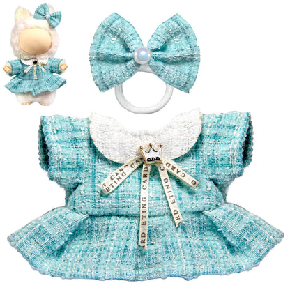 3 Piece Handmade Crochet Outfit for 17cm Dolls - Heart Sweater Hat & Bag Set Blue