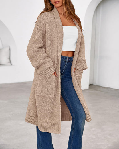 Women's Long Cardigan Sweater - Open Front Oversized Knit Coat with Pockets