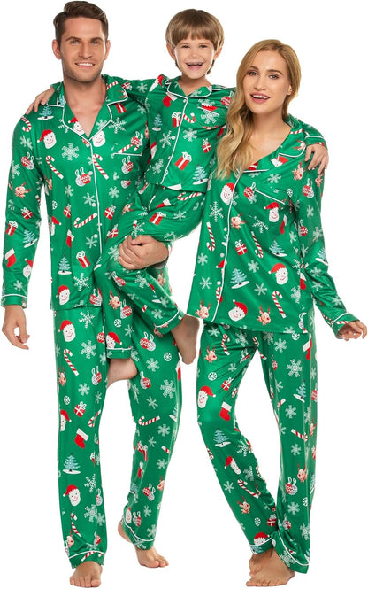 Christmas Family Matching Pajamas - Long Sleeve Button Down PJ Set
